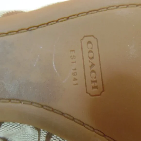 Coach Chelsey Signature Logo Fabric Brown Leather Flats Goldtone Hardware Sz 8 - Picture 9 of 15